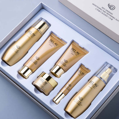 Elegant set of skin care creams in a box, featuring moisturizing and softening products for enhanced skin texture.