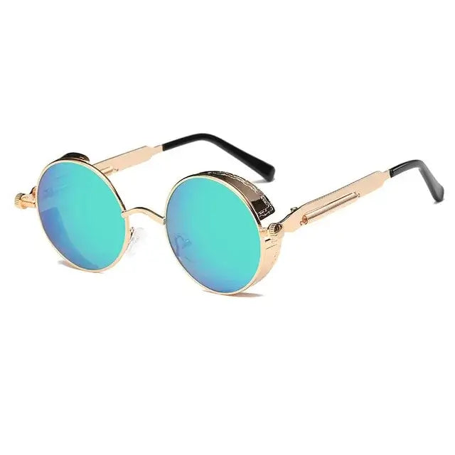 Vintage-inspired Metal Round Steampunk Sunglasses with UV400 protection and intricate metal detailing for a bold, stylish look.