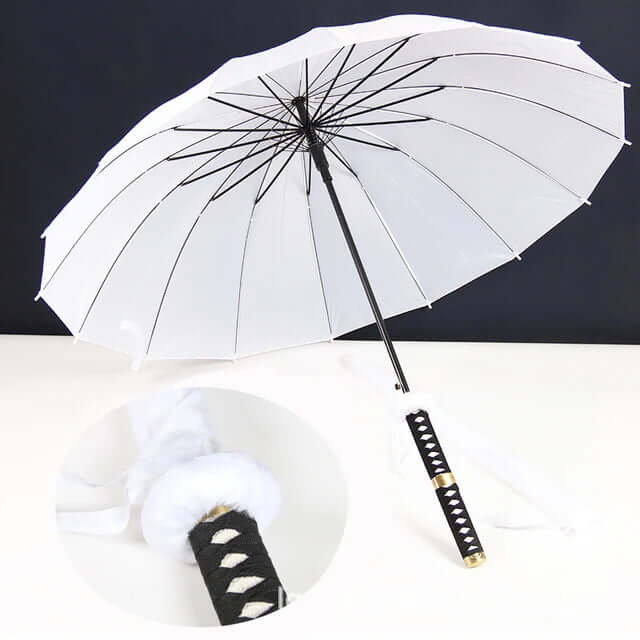 Samurai Sword Umbrella with windproof canopy and Katana-inspired handle for stylish, superior rain protection.