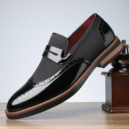 Smart Casual Leather Shoes in sleek black, featuring a matching pattern and durable artificial PU for a stylish and comfortable fit.