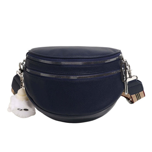 Elegant blue ladies chest bag with urban simplicity design, featuring PU material and stylish slit pocket. Perfect for modern women.