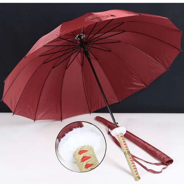 Samurai Sword Umbrella with windproof canopy and Katana-inspired handle for stylish, superior rain protection.