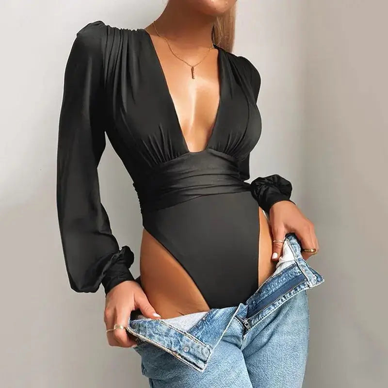 Women's sexy fashion bodysuit, sleek design, flattering fit, versatile for day or night, accentuates curves with comfort and sophistication.