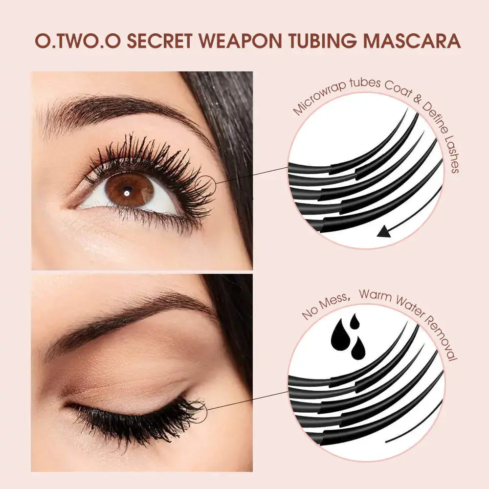 Waterproof black mascara for bold, smudge-free lashes with intense color, long-lasting wear, and gentle formula for sensitive eyes.