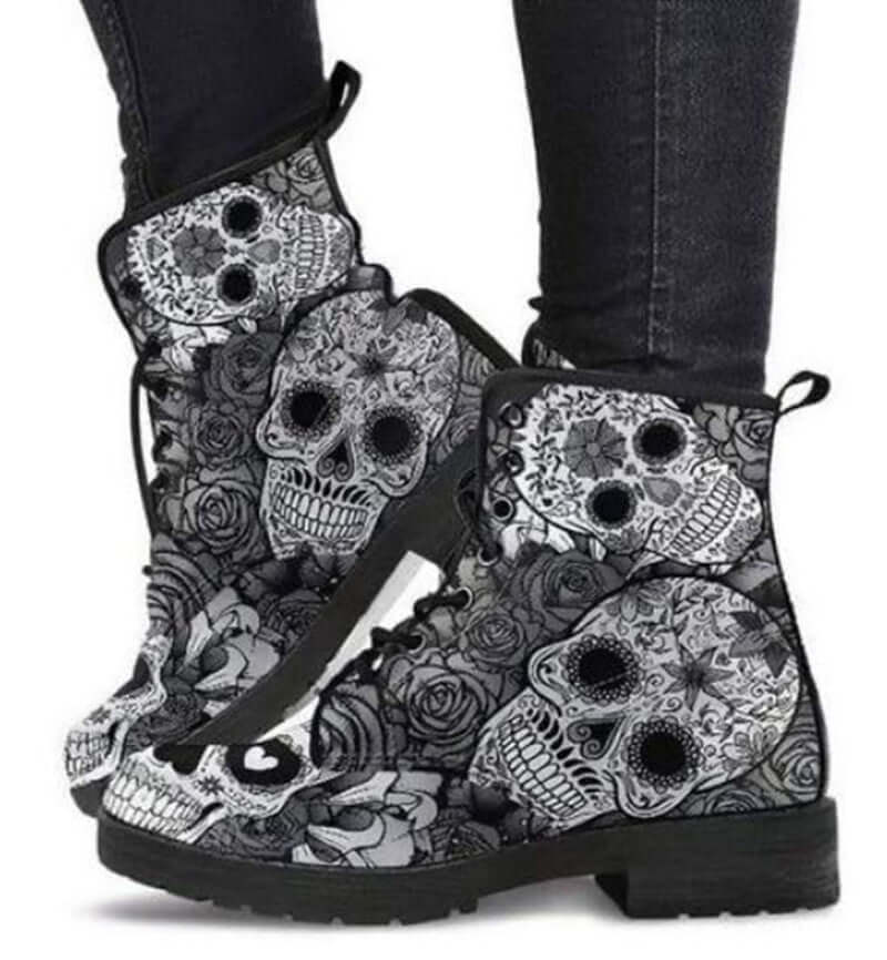 Women's printed high-top boots with vibrant patterns, cushioned insoles, stylish and comfortable for all-day wear, perfect for any outfit.