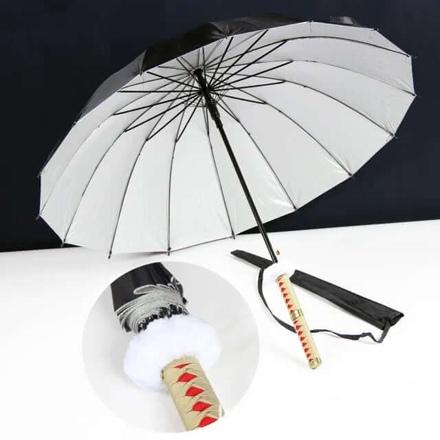 Samurai Sword Umbrella with windproof canopy and Katana-inspired handle for stylish, superior rain protection.