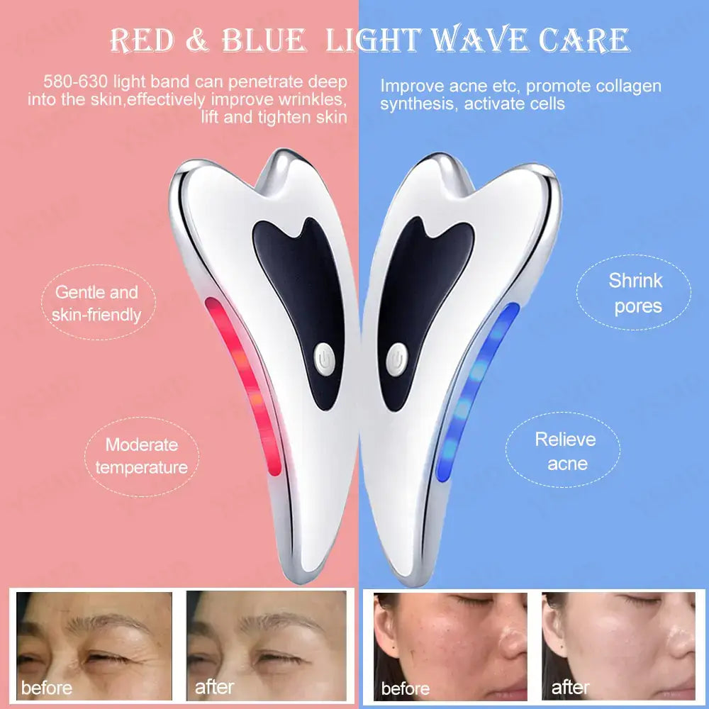 4-in-1 Facial Massage Skin Scraping LED Radio Frequency device for lifting, firming, and slimming with LED light therapy.