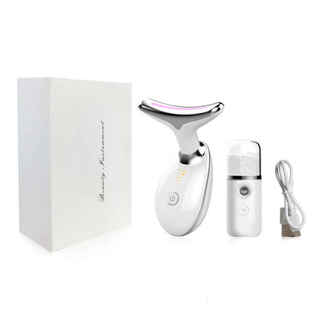 Neck Face Lifting Massager with EMS technology and LED therapy tightens skin, reduces wrinkles, and improves complexion.