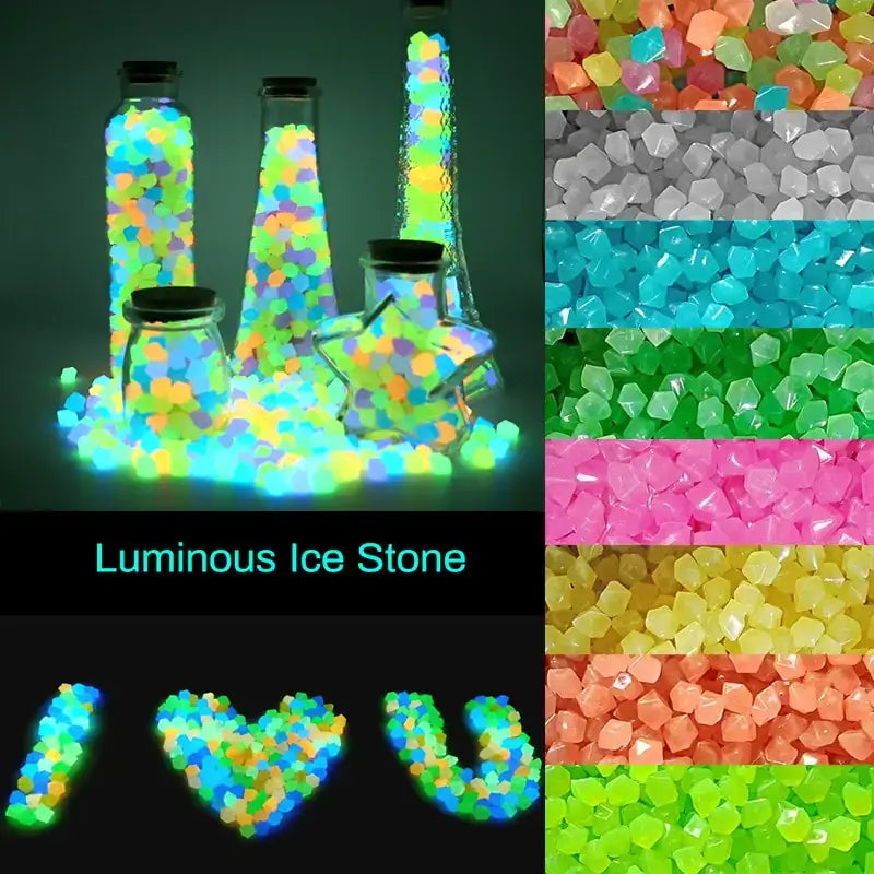 Luminous Stones: Glow-in-the-dark pebbles (8x10mm) for decor, durable plastic, sunlight-activated, 300-500 pcs per pack